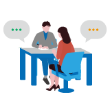 打ち合わせをするスタッフのイラスト